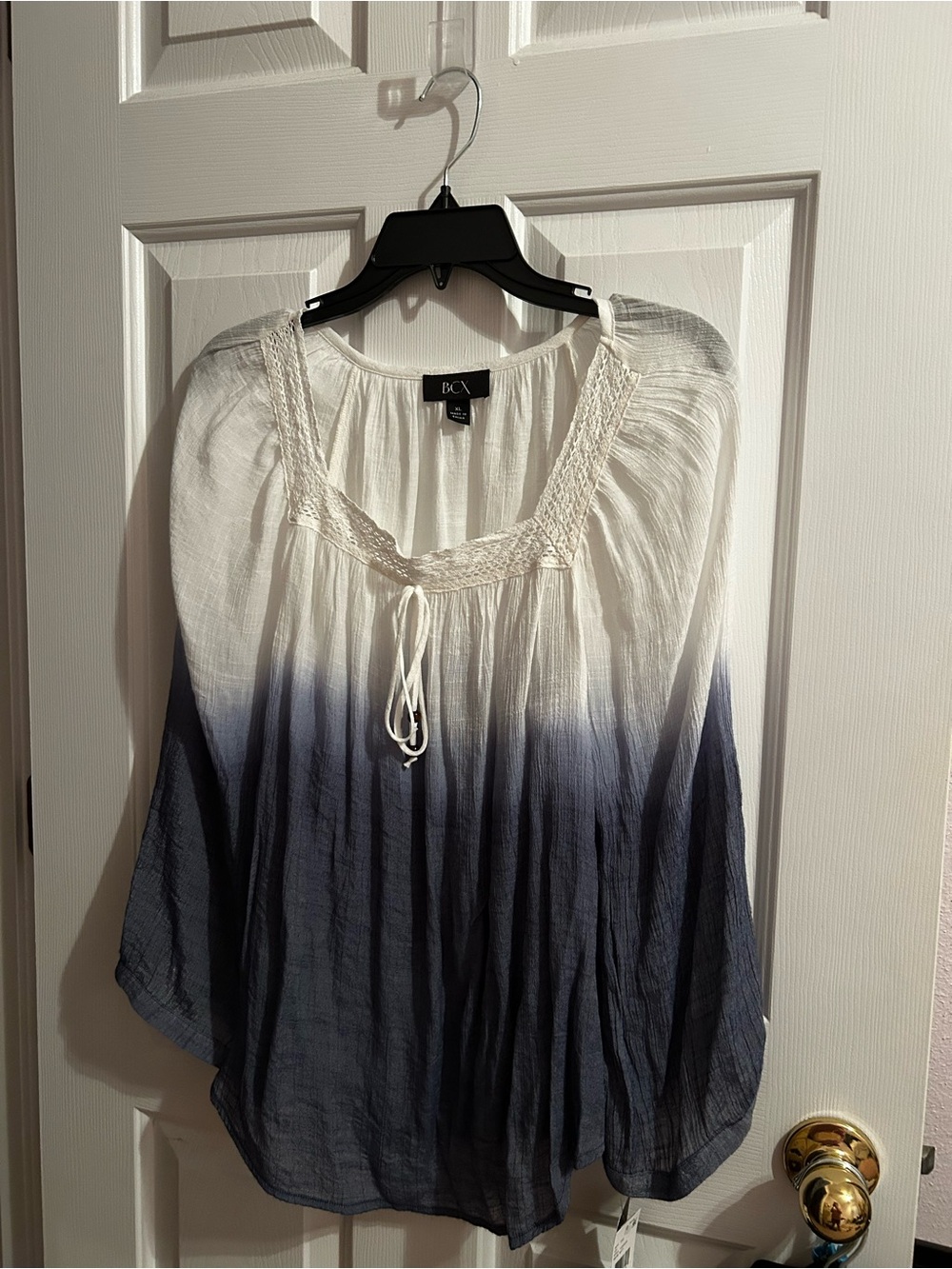 BCX White to Navy Ombre Peasant Blouse